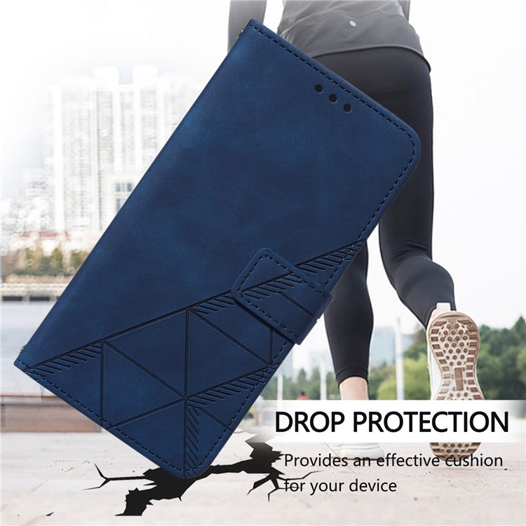 YB Imprinting Series-2 for Oppo A2 Pro 5G / A3 Pro (China) 5G Case PU Leather Imprinted Phone Cover with Shoulder Strap - Sapphire