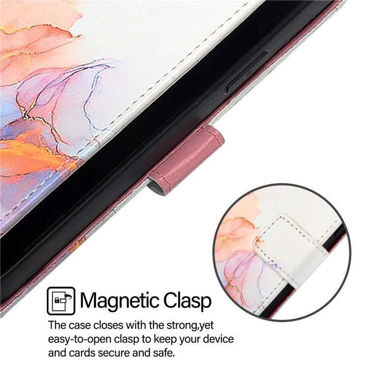 YB Pattern Printing Leather Series-5 For Oppo A2 Pro 5G / A3 Pro (China) 5G Case Card Holder Magnetic Clasp Phone Cover - Milky Way Marble White LS004