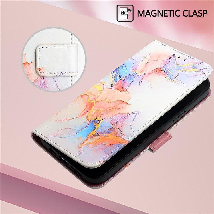 YB Pattern Printing Leather Series-5 For Oppo A2 Pro 5G / A3 Pro (China) 5G Case Card Holder Magnetic Clasp Phone Cover - Milky Way Marble White LS004