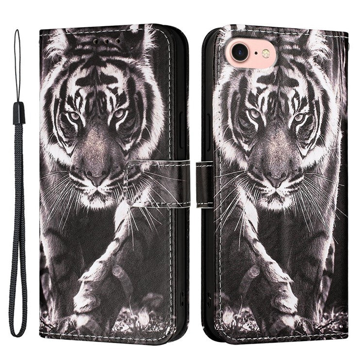 YB Pattern Printing Leather Series-4 for iPhone SE (2024) Case Wallet Phone Cover Wholesale - Tiger