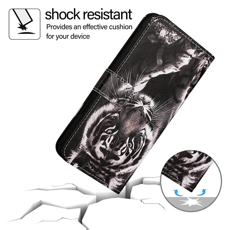 YB Pattern Printing Leather Series-4 for iPhone 16e Case Wallet Phone Cover Wholesale - Tiger
