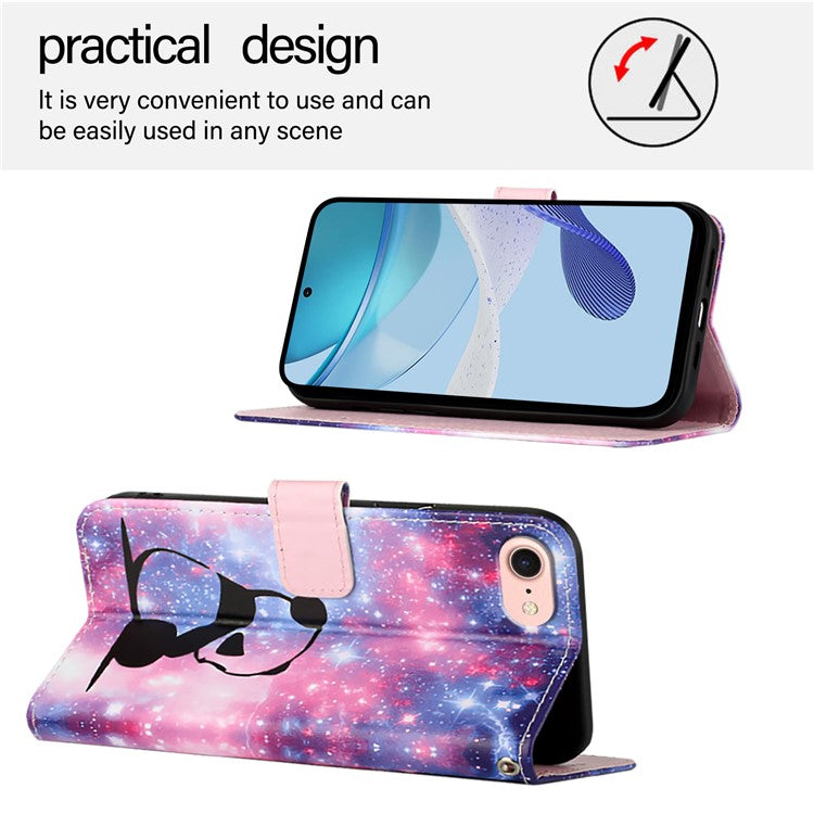 YB Pattern Printing Leather Series-4 for iPhone 16e Case Wallet Phone Cover Wholesale - Baby Panda