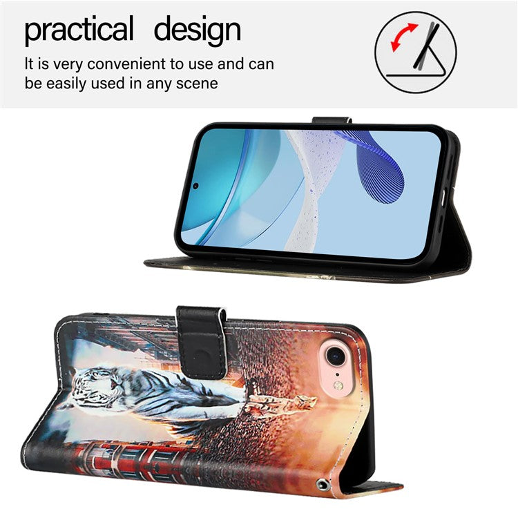 YB Pattern Printing Leather Series-4 for iPhone 16e Case Wallet Phone Cover Wholesale - Cat and Tiger