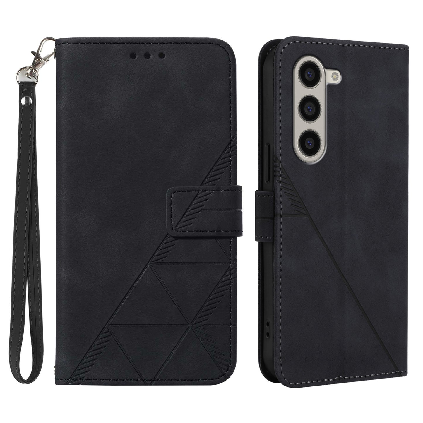 For Samsung Galaxy Z Fold6 5G Case PU Leather Wrist Strap Magnetic Closure Phone Cover - Black