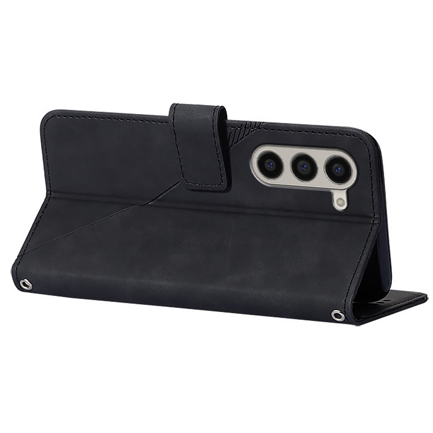 For Samsung Galaxy Z Fold6 5G Case PU Leather Wrist Strap Magnetic Closure Phone Cover - Black
