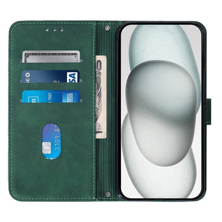 YB Imprinting Series-1 For iPhone SE (2025) Case Magnetic Leather Wallet Phone Cover with Handy Strap - Blackish Green