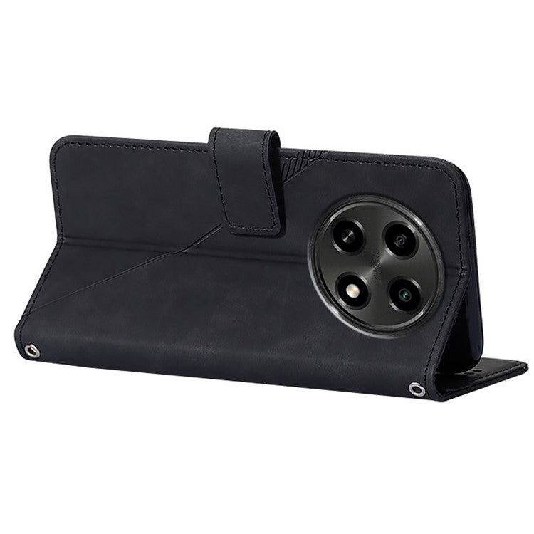 YB Imprinting Series-1 For Oppo A2 Pro 5G / A3 Pro (China) 5G Case PU Leather Wrist Strap Magnetic Closure Phone Cover - Black