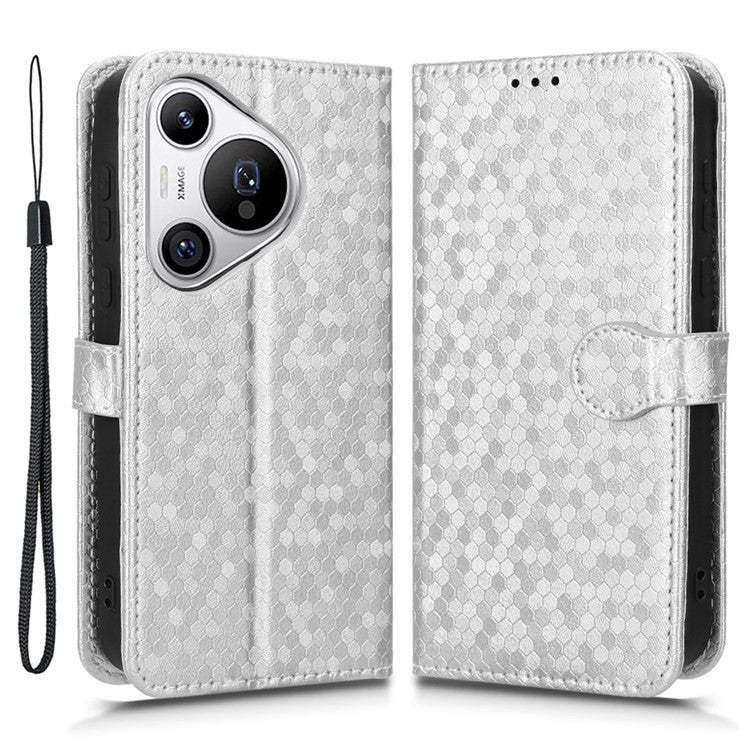 For Huawei Pura 70 Case PU Leather Dots Pattern Wallet Purse Phone Cover - Silver