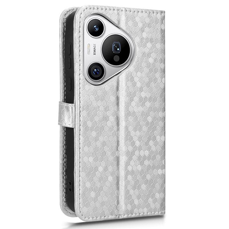 For Huawei Pura 70 Case PU Leather Dots Pattern Wallet Purse Phone Cover - Silver