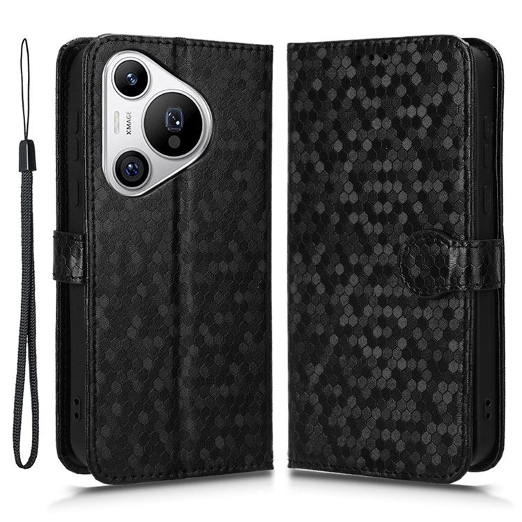 For Huawei Pura 70 Case PU Leather Dots Pattern Wallet Purse Phone Cover - Black