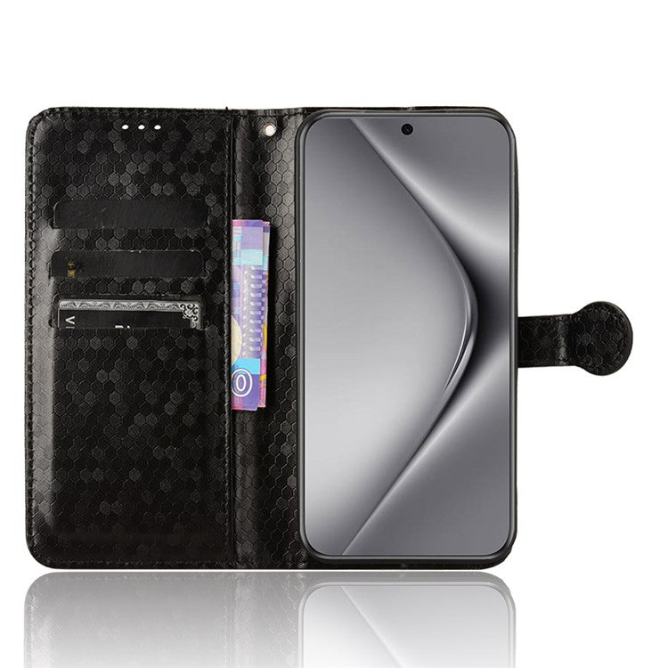 For Huawei Pura 70 Case PU Leather Dots Pattern Wallet Purse Phone Cover - Black