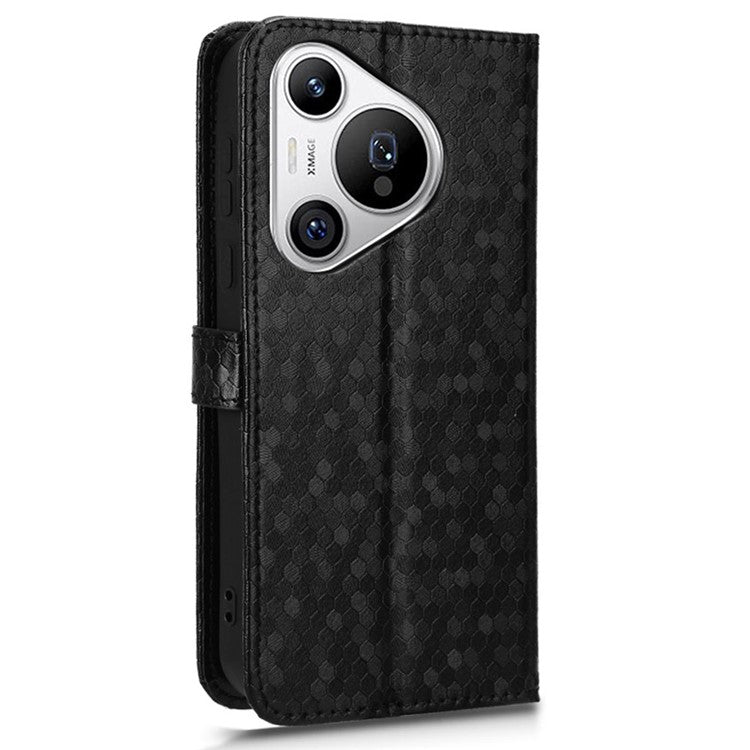 For Huawei Pura 70 Case PU Leather Dots Pattern Wallet Purse Phone Cover - Black