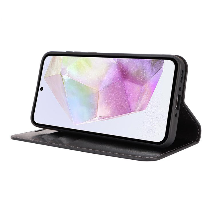 For Samsung Galaxy A35 5G Case Crazy Horse Texture Split Leather Stand Phone Cover - Black