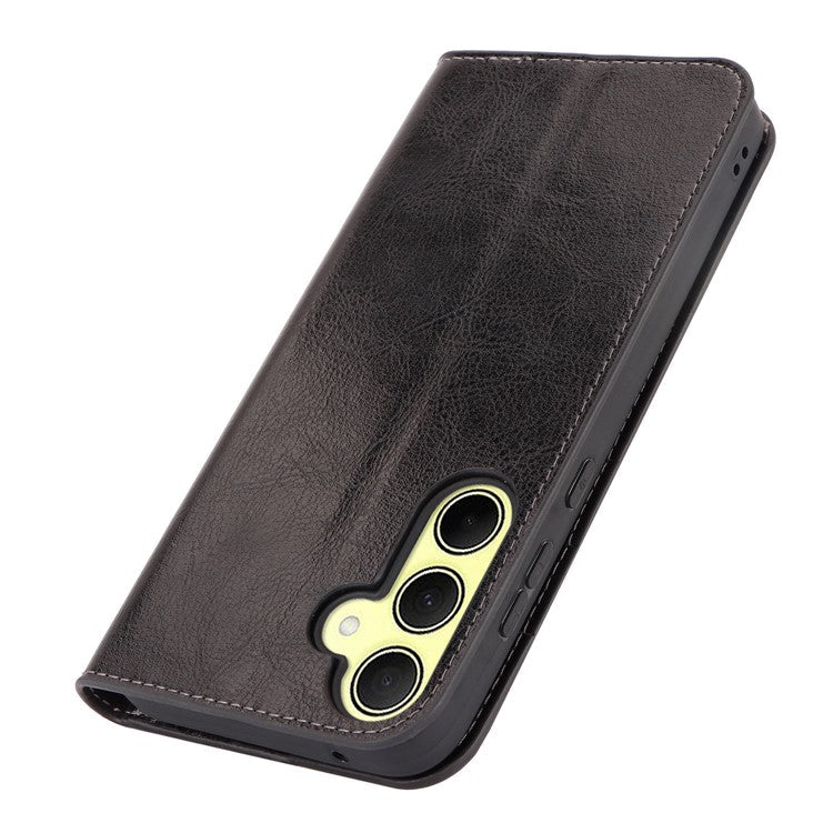 For Samsung Galaxy A35 5G Case Crazy Horse Texture Split Leather Stand Phone Cover - Black