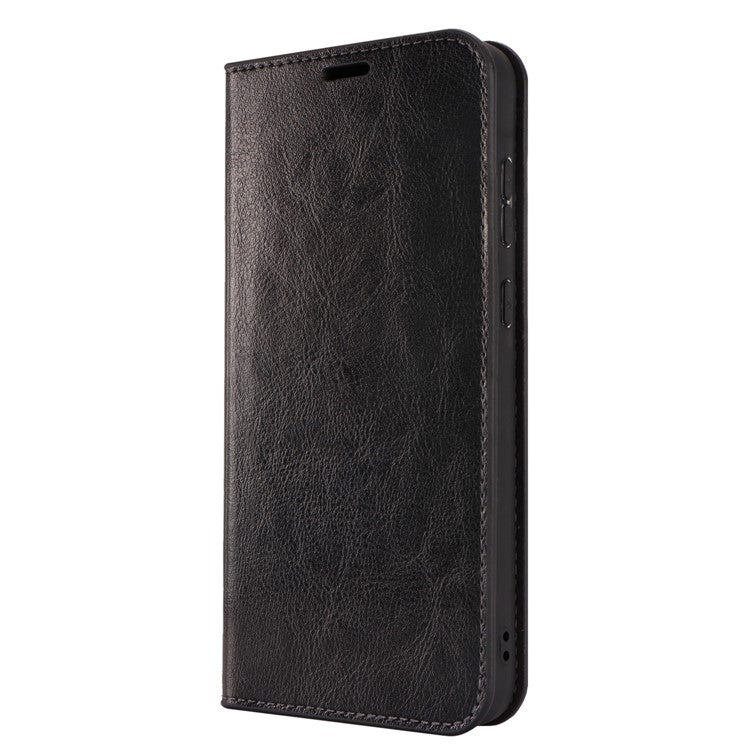 For Samsung Galaxy A35 5G Case Crazy Horse Texture Split Leather Stand Phone Cover - Black