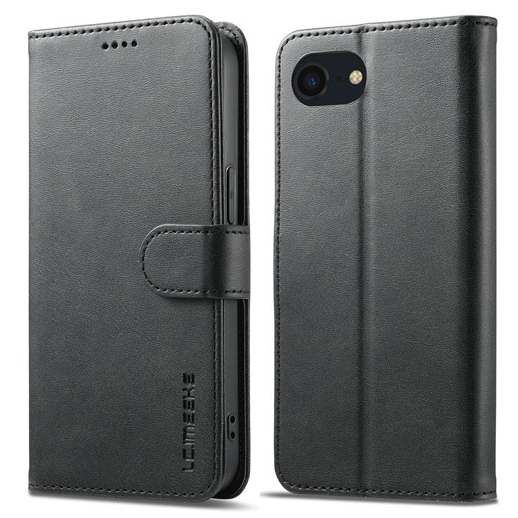 LC.IMEEKE For iPhone 16e Case Calf Texture Magnetic Clasp Stand Phone Cover - Black