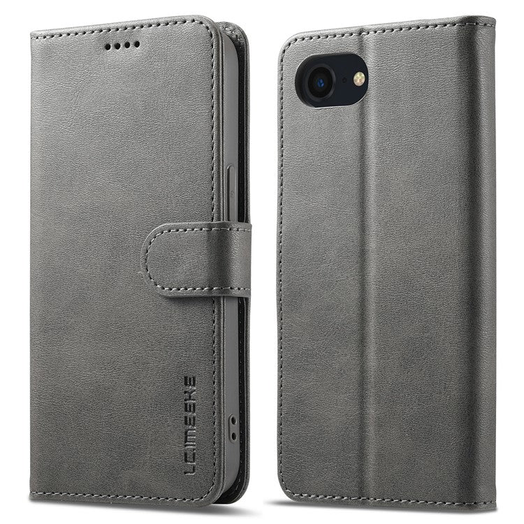 LC.IMEEKE For iPhone 16e Case Calf Texture Magnetic Clasp Stand Phone Cover - Grey
