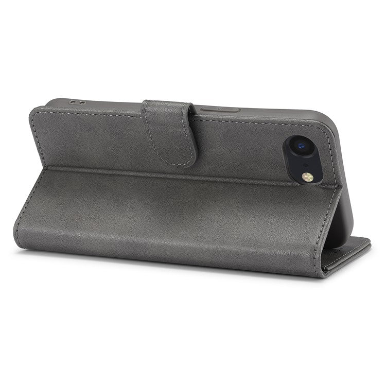LC.IMEEKE For iPhone 16e Case Calf Texture Magnetic Clasp Stand Phone Cover - Grey