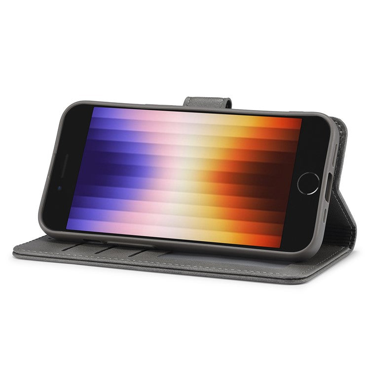 LC.IMEEKE For iPhone 16e Case Calf Texture Magnetic Clasp Stand Phone Cover - Grey
