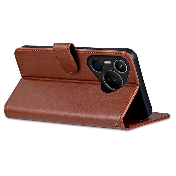 AZNS For Huawei Pura 70 Case Wallet Leather Scratch-proof Phone Cover with Magnetic Clasp - Brown