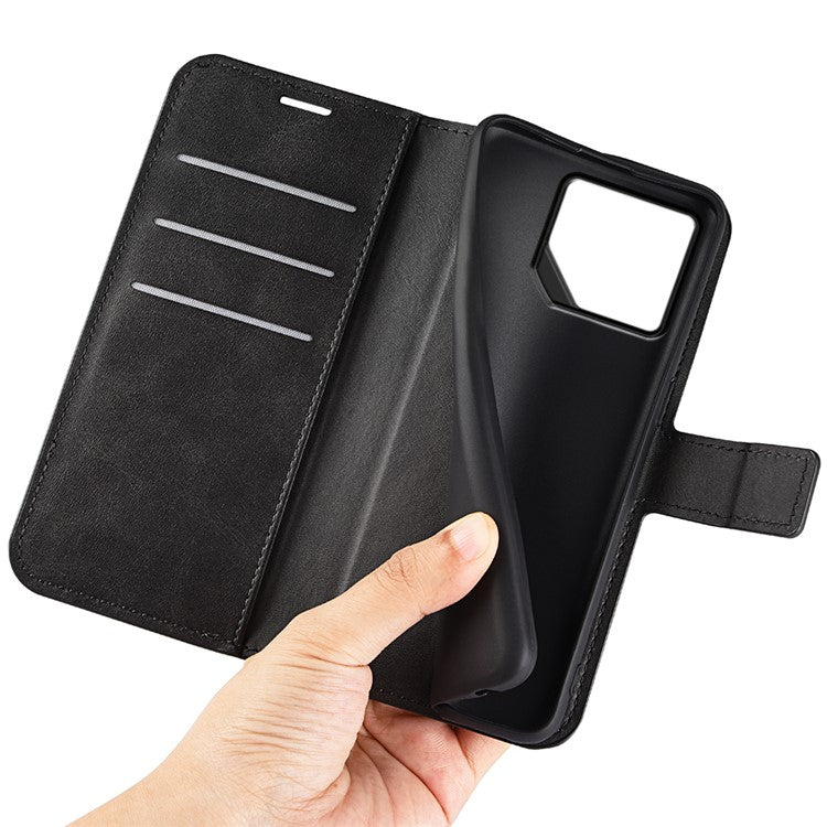 For Asus ROG Phone 8 Pro 5G / Phone 8 5G Case Calf Texture Leather Bump Proof Phone Stand Cover - Black