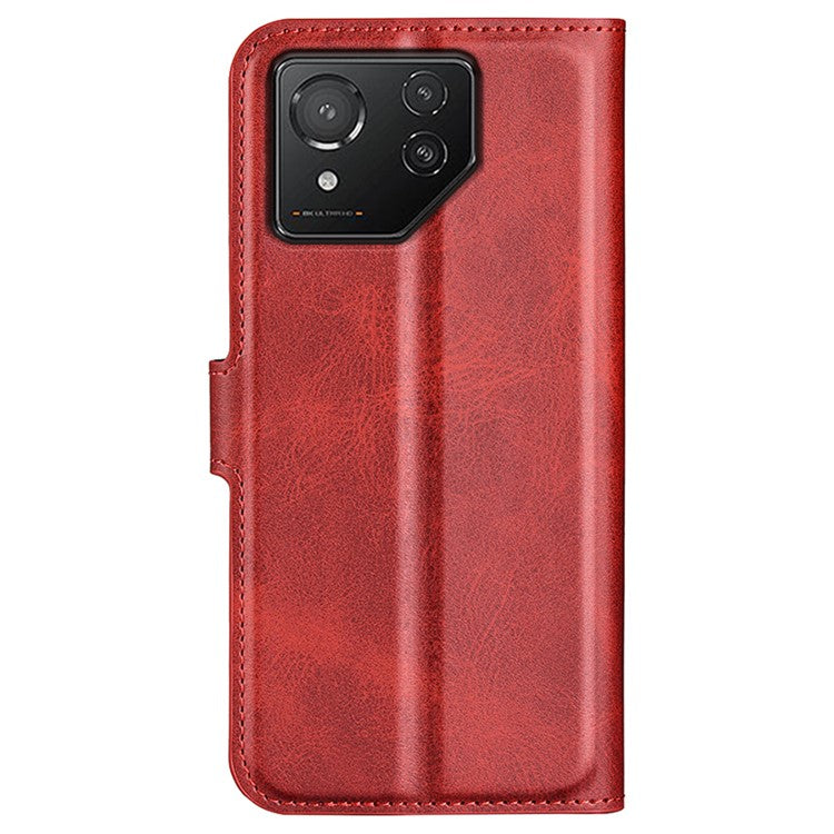 For Asus ROG Phone 8 Pro 5G / Phone 8 5G Case Calf Texture Leather Bump Proof Phone Stand Cover - Red