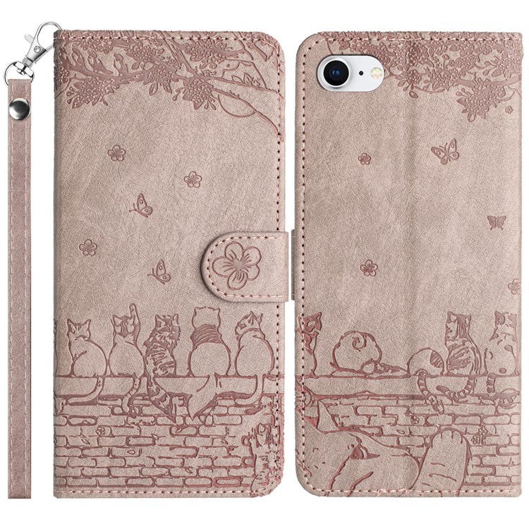 For iPhone 16e Wallet Case PU Leather Wall Cats Pattern Phone Cover - Smoky Purple