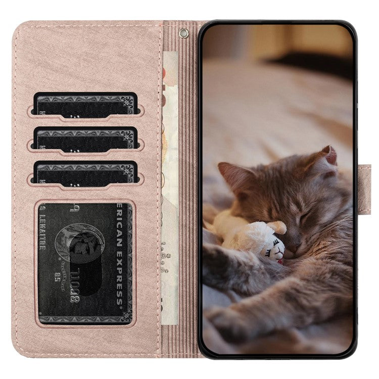 For iPhone 16e Wallet Case PU Leather Wall Cats Pattern Phone Cover - Smoky Purple