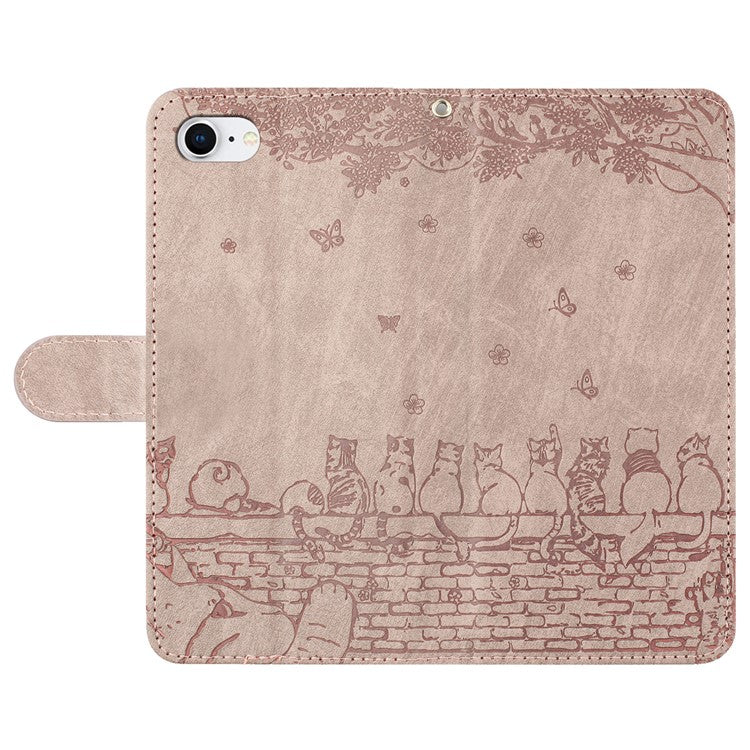 For iPhone 16e Wallet Case PU Leather Wall Cats Pattern Phone Cover - Smoky Purple