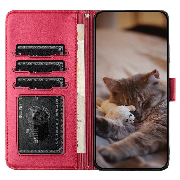For iPhone 16e Wallet Case PU Leather Wall Cats Pattern Phone Cover - Red