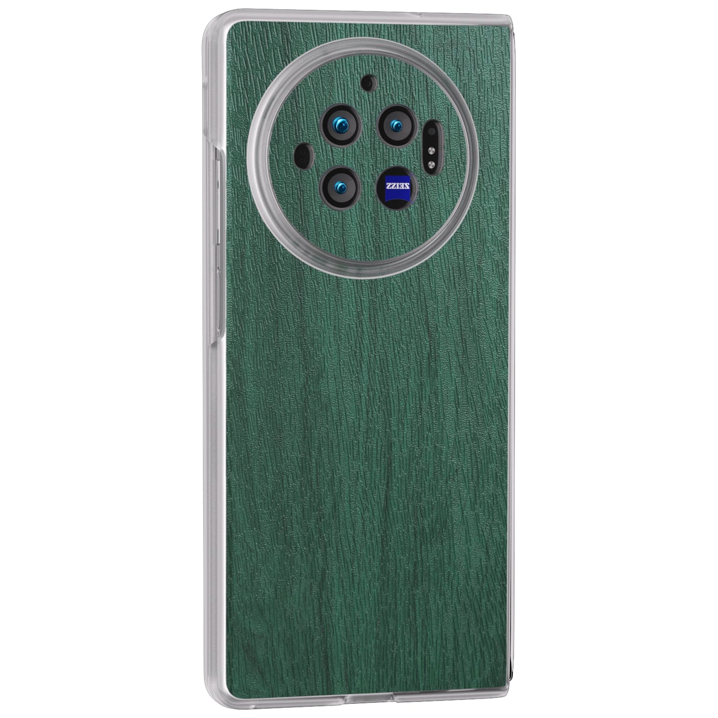 For vivo X Fold3 Case Wood Texture Leather+PC Matte Clear Edge Anti-slip Phone Cover - Green