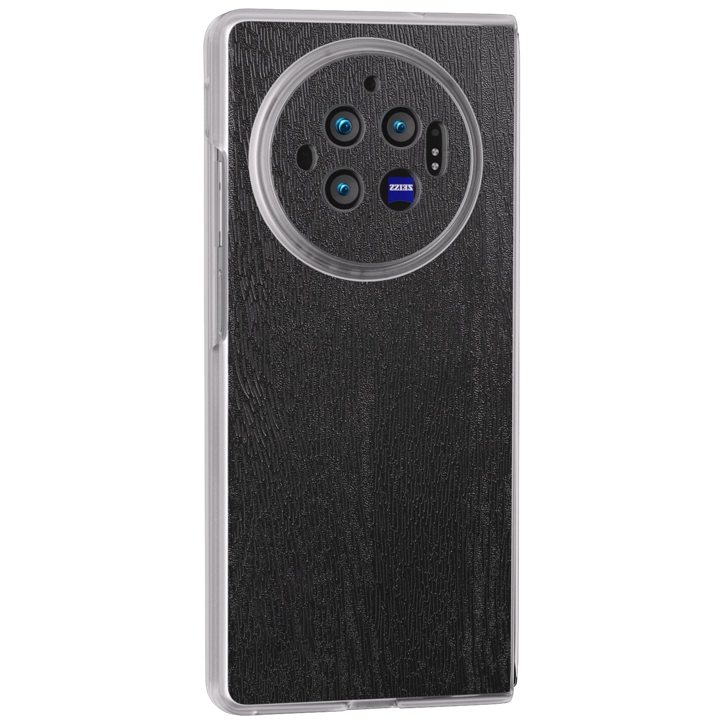 For vivo X Fold3 Case Wood Texture Leather+PC Matte Clear Edge Anti-slip Phone Cover - Black