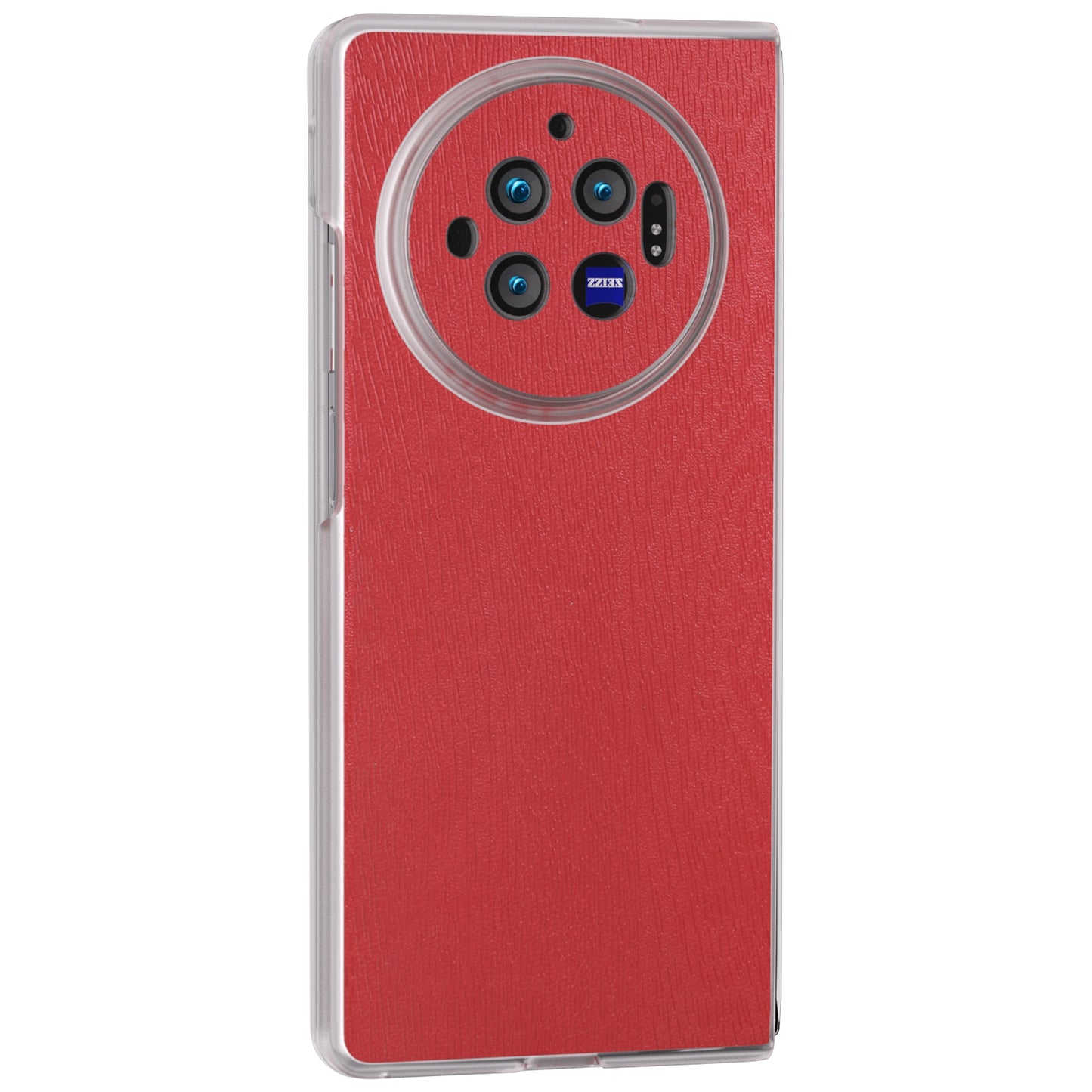 For vivo X Fold3 Case Wood Texture Leather+PC Matte Clear Edge Anti-slip Phone Cover - Red