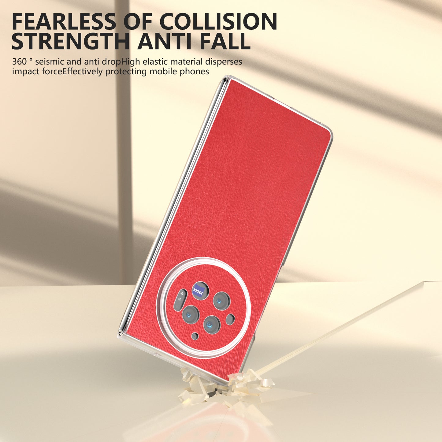 For vivo X Fold3 Case Wood Texture Leather+PC Matte Clear Edge Anti-slip Phone Cover - Red