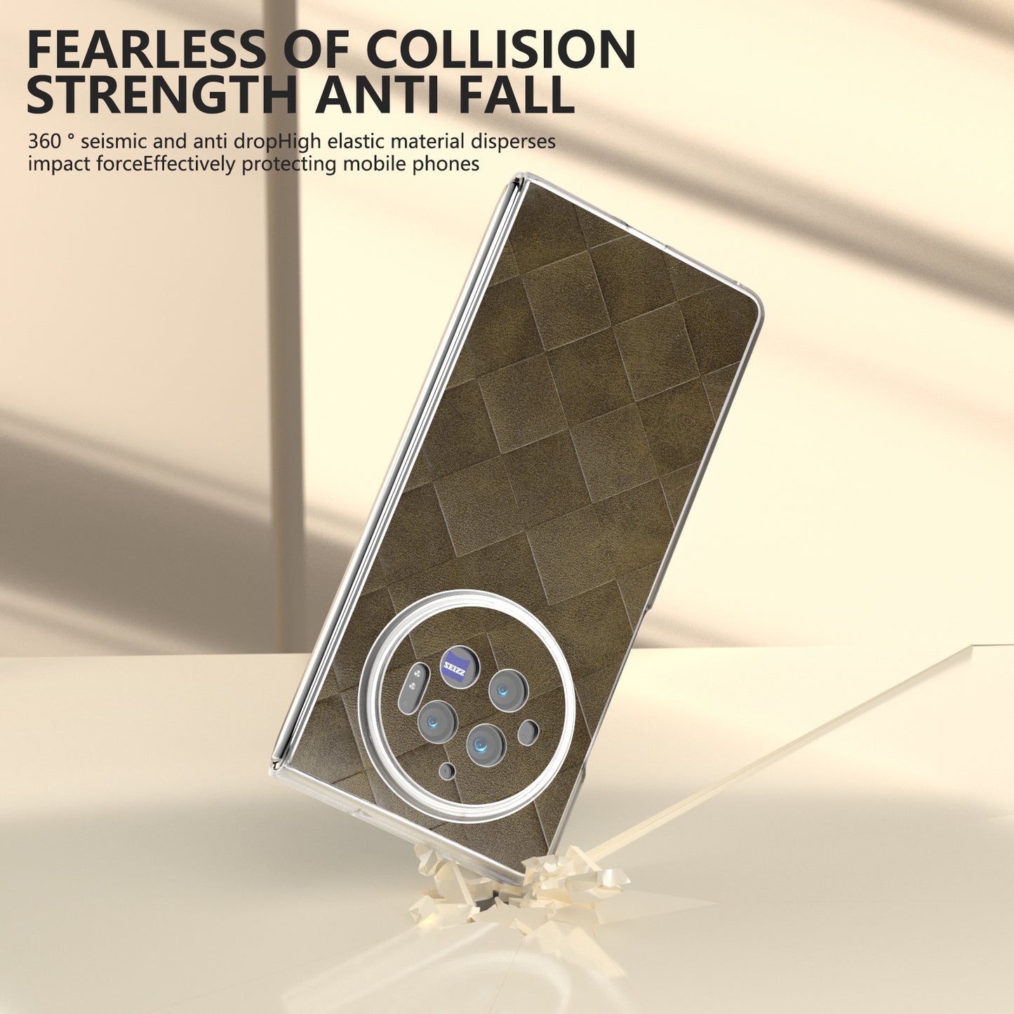 For vivo X Fold3 Case Grid Pattern Leather+PC Matte Clear Edge Phone Cover - Green