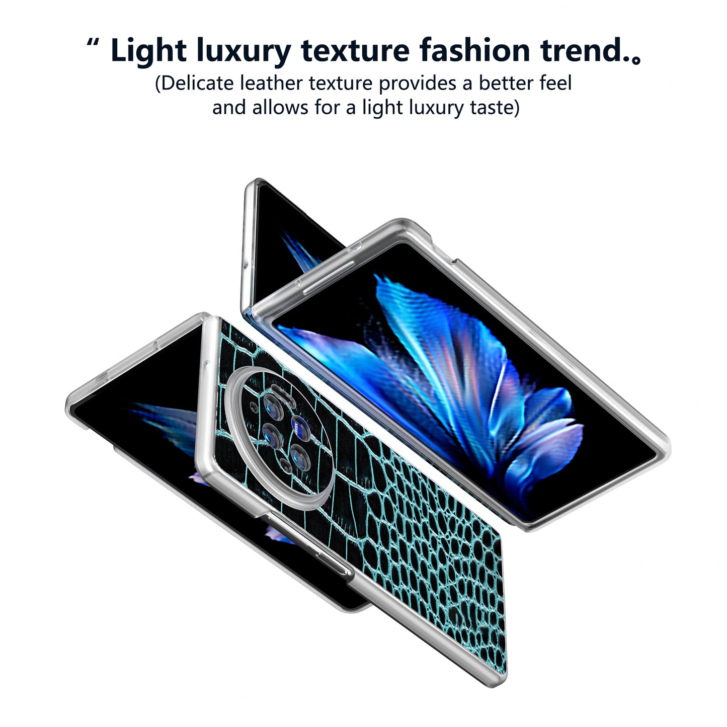 For vivo X Fold3 Case Genuine Cow Leather+PC Crocodile Texture Phone Cover with Non-Slip Grip - Midnight Green