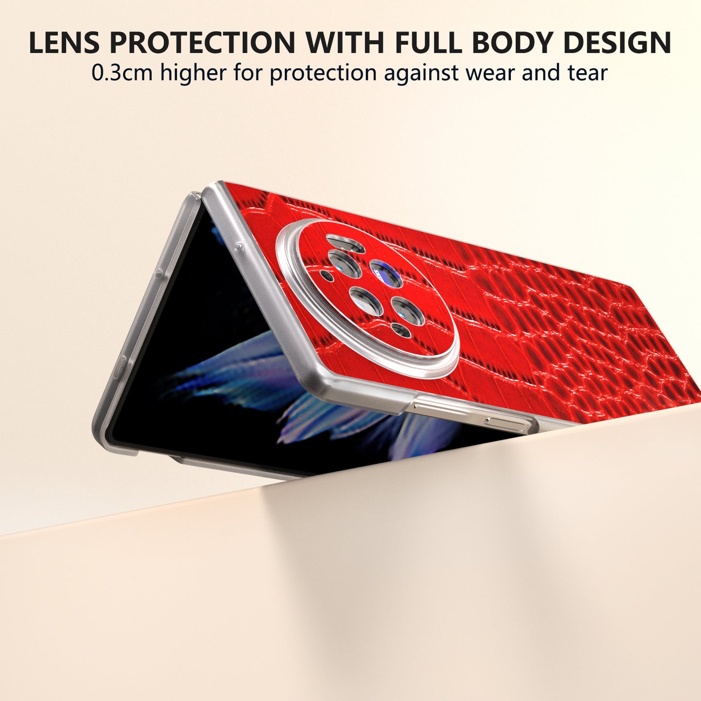 For vivo X Fold3 Case Genuine Cow Leather+PC Crocodile Texture Phone Cover with Non-Slip Grip - Red