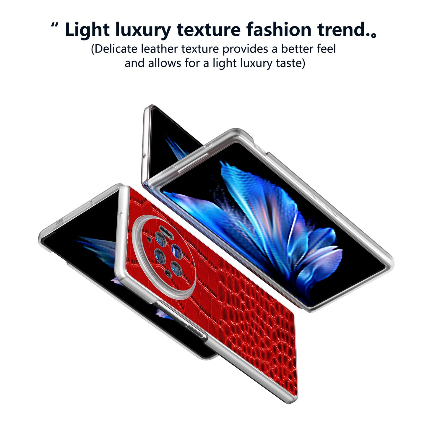 For vivo X Fold3 Case Genuine Cow Leather+PC Crocodile Texture Phone Cover with Non-Slip Grip - Red