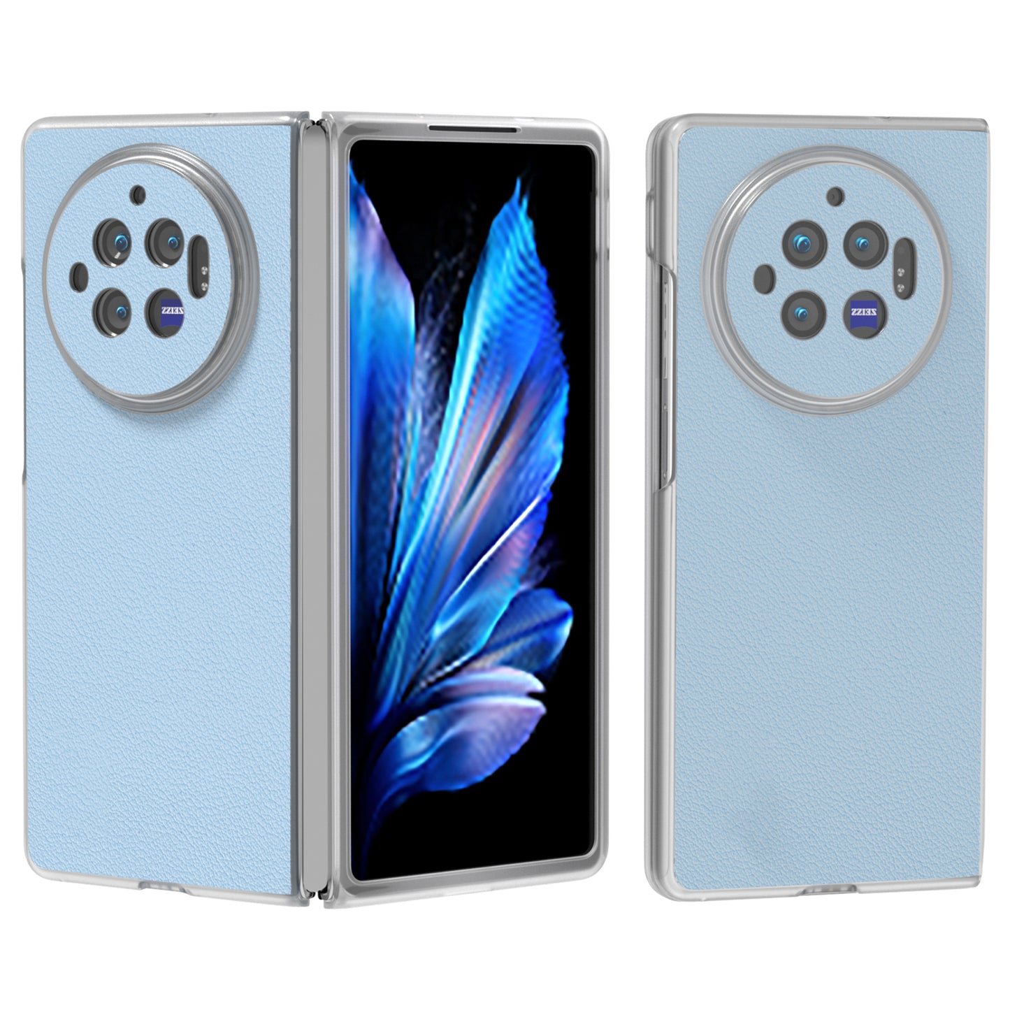 For vivo X Fold3 Case Non-Slip Genuine Cow Leather+PC Matte Edge Phone Cover - Blue