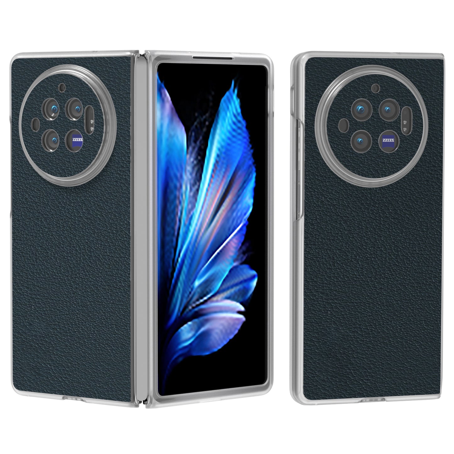 For vivo X Fold3 Case Non-Slip Genuine Cow Leather+PC Matte Edge Phone Cover - Green