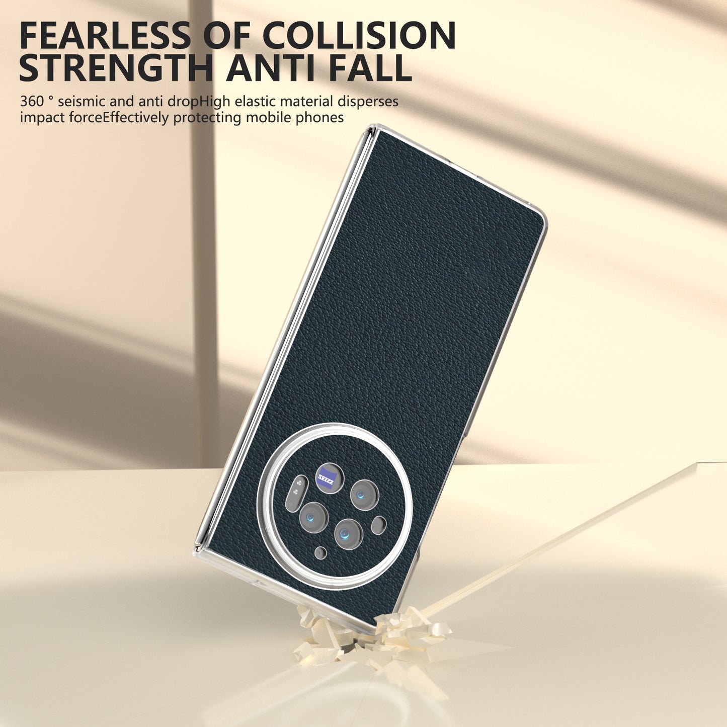 For vivo X Fold3 Case Non-Slip Genuine Cow Leather+PC Matte Edge Phone Cover - Green