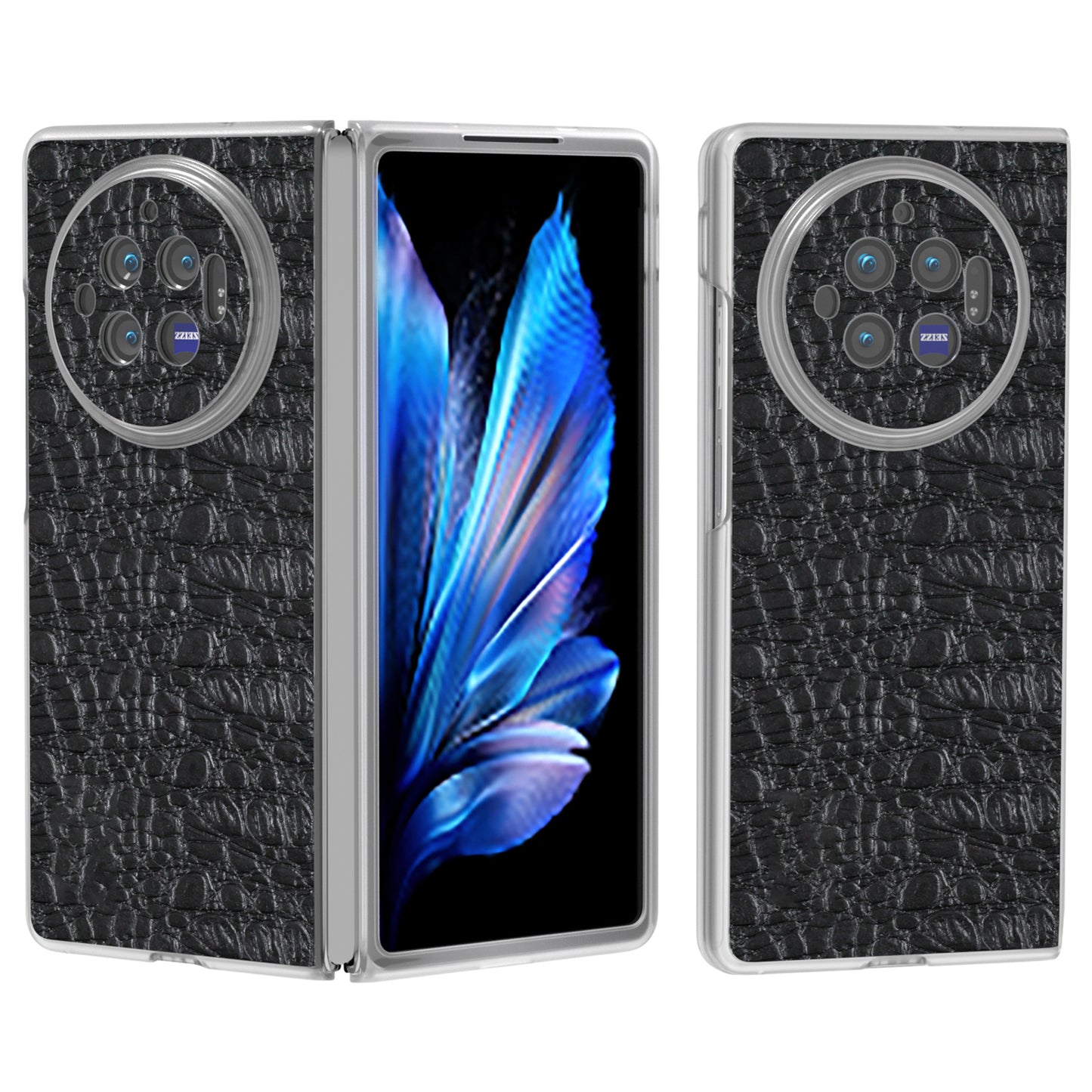 For vivo X Fold3 Case Texture Genuine Cow Leather+PC Phone Cover - Black