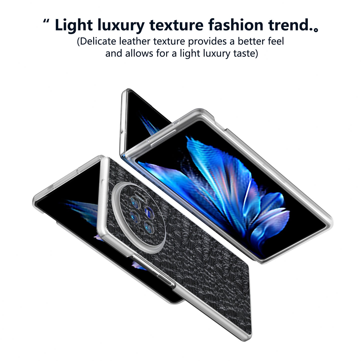 For vivo X Fold3 Case Texture Genuine Cow Leather+PC Phone Cover - Black