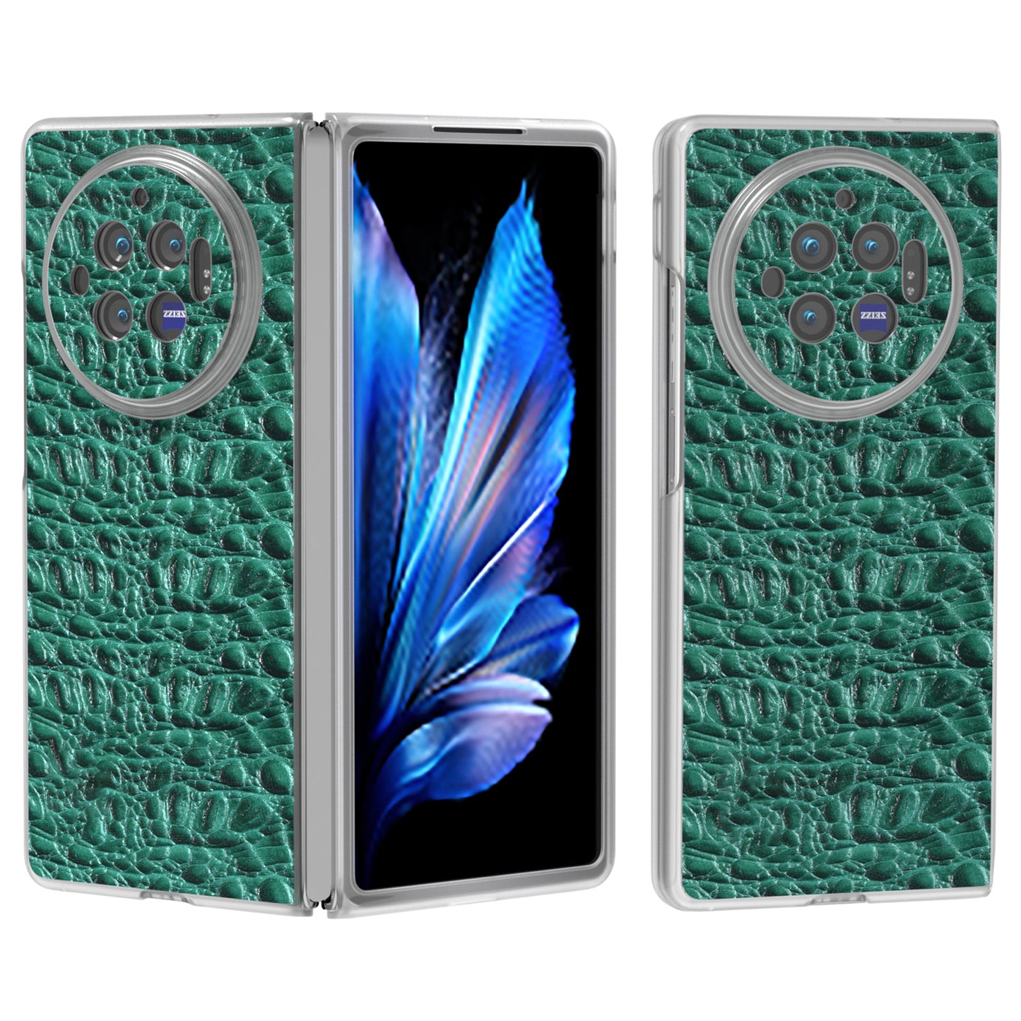 For vivo X Fold3 Case Texture Genuine Cow Leather+PC Phone Cover - Green