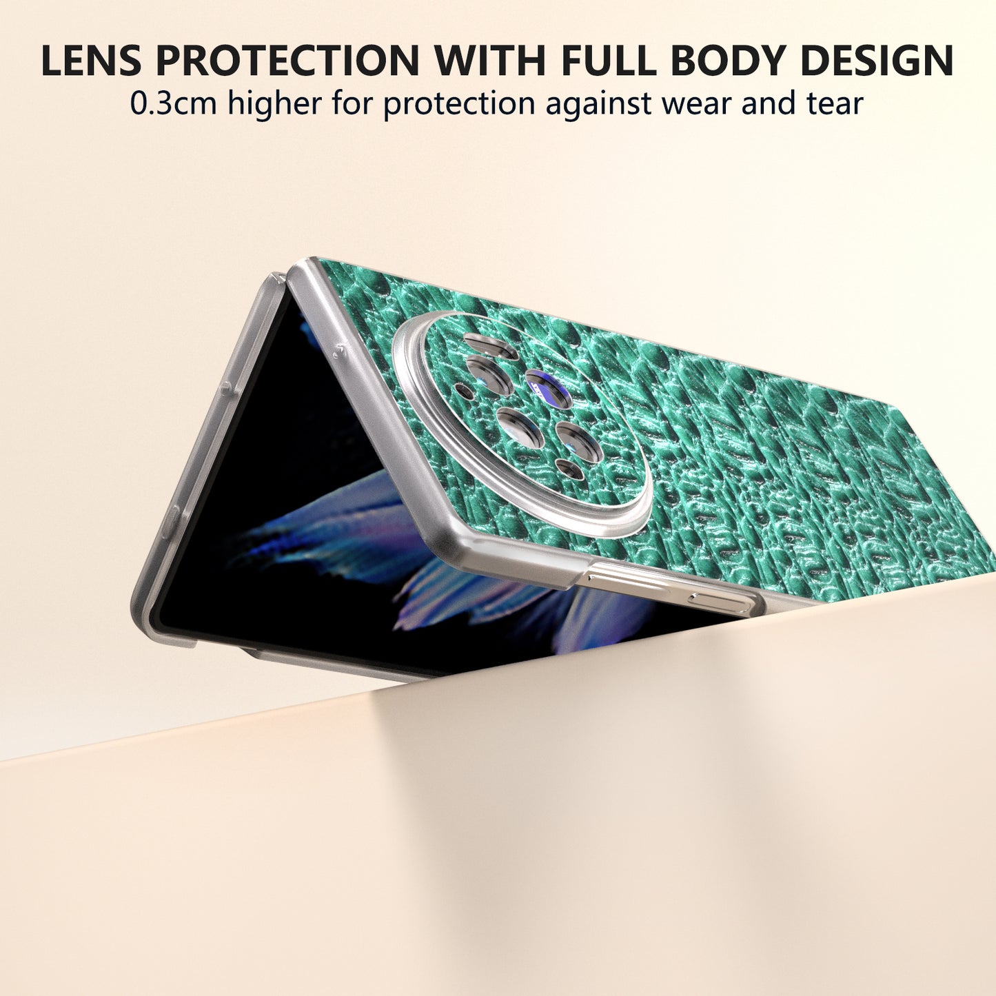 For vivo X Fold3 Case Texture Genuine Cow Leather+PC Phone Cover - Green