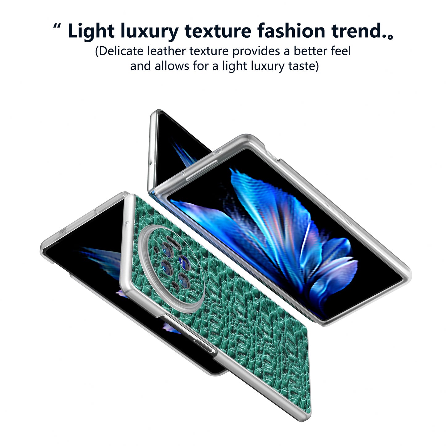 For vivo X Fold3 Case Texture Genuine Cow Leather+PC Phone Cover - Green