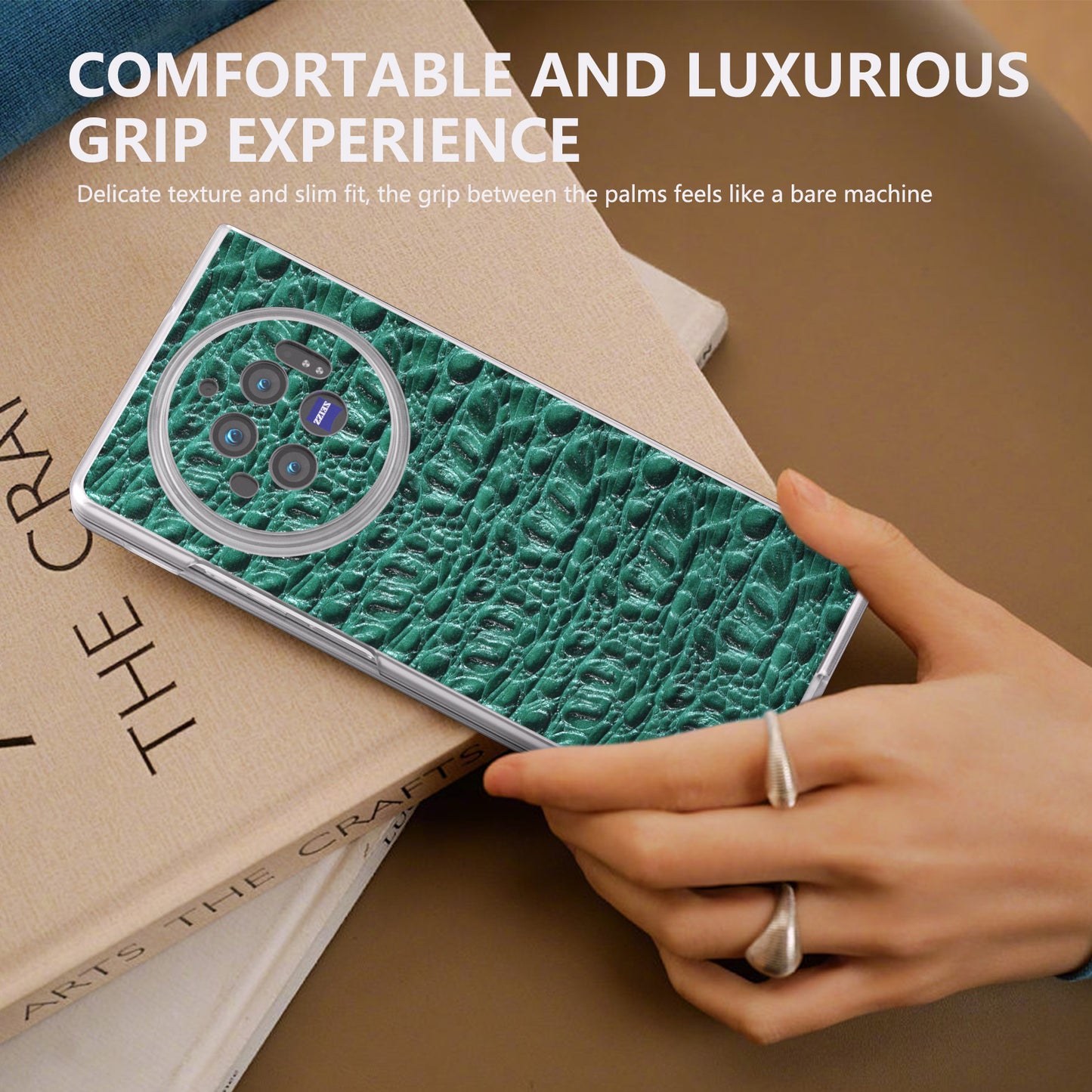 For vivo X Fold3 Case Texture Genuine Cow Leather+PC Phone Cover - Green