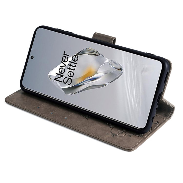 For OnePlus 12 5G Case Butterfly Flower Folding Stand Leather Cover Mobile Wholesale Accessories - Grey