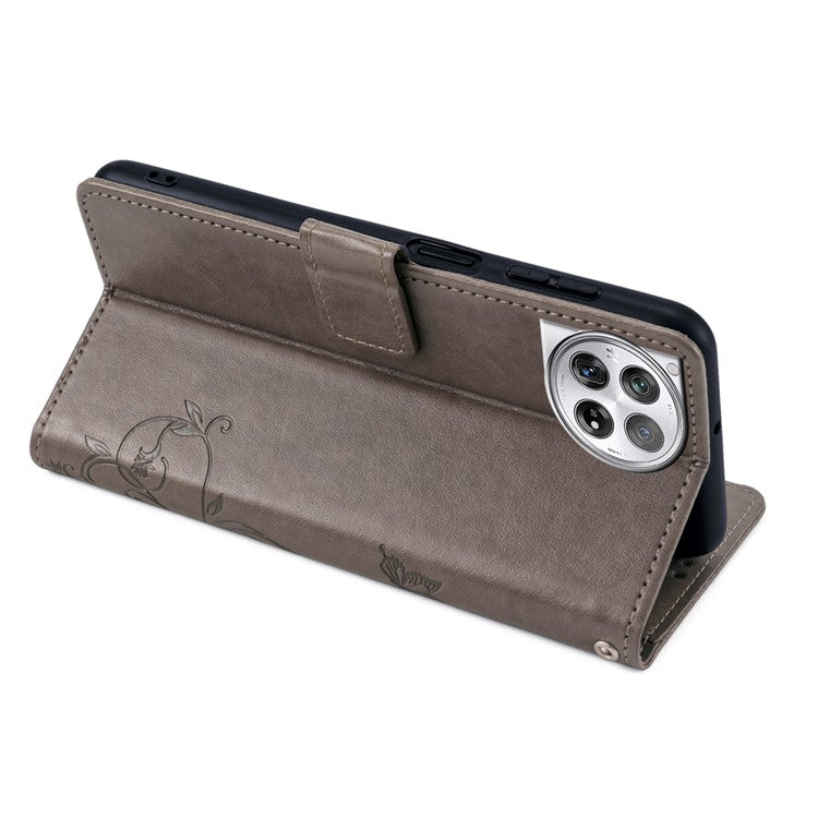 For OnePlus 12 5G Case Butterfly Flower Folding Stand Leather Cover Mobile Wholesale Accessories - Grey