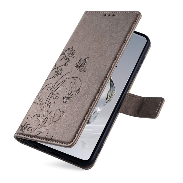 For OnePlus 12 5G Case Butterfly Flower Folding Stand Leather Cover Mobile Wholesale Accessories - Grey